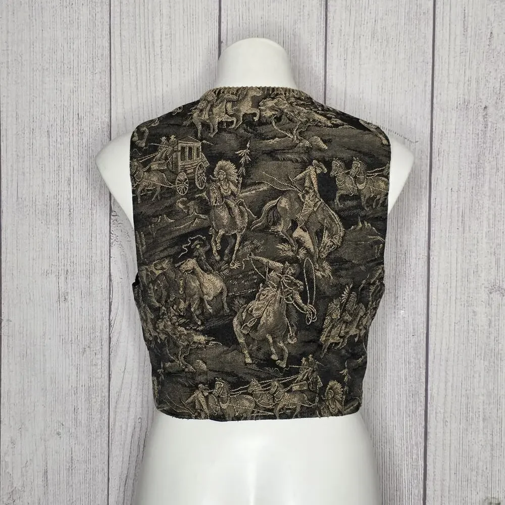 Vintage Roughrider by Circle T Western Tapestry Vest Horse Cowboy Rodeo Print M - Picture 4 of 6